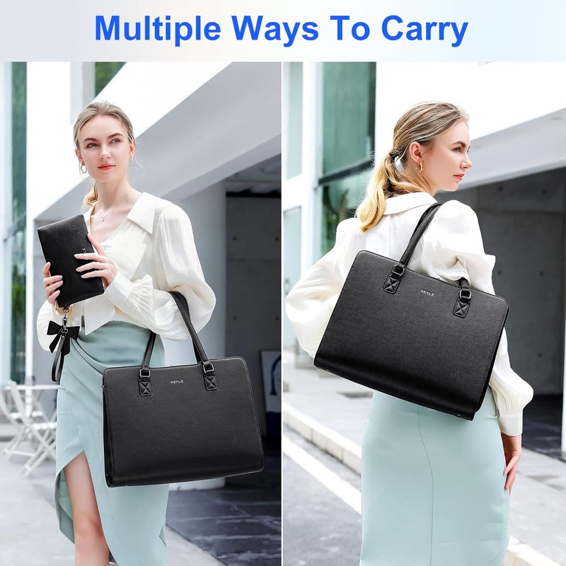 Keyli 4pc Sets Laptop Bag for Women Large Leather Laptop Briefcase with USB Charging Port Computer Shoulder tote Bags Purse - Image 2